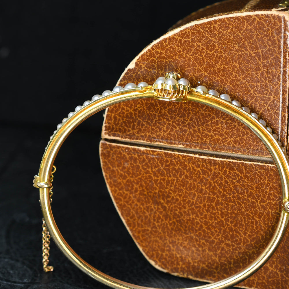 Victorian Pearl & Diamond Cluster Bangle