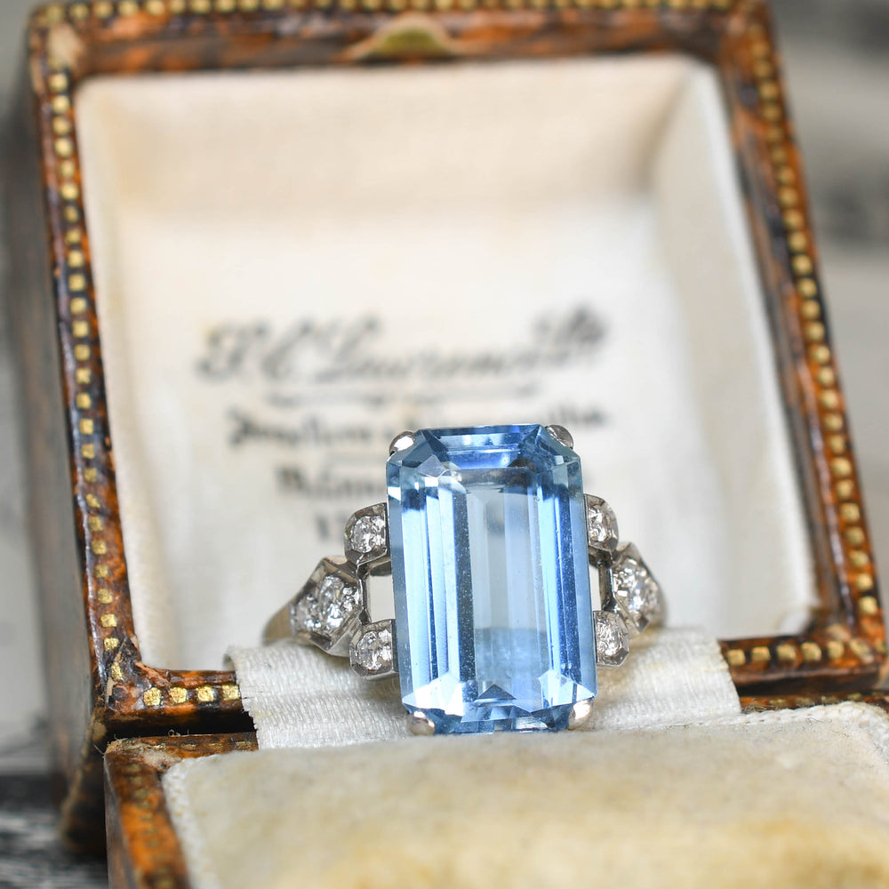 Art Deco 5.63ct Aquamarine & Diamond Ring