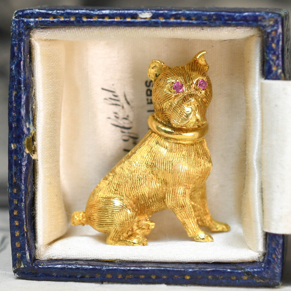 Vintage Ruby 18k Gold Dog Brooch