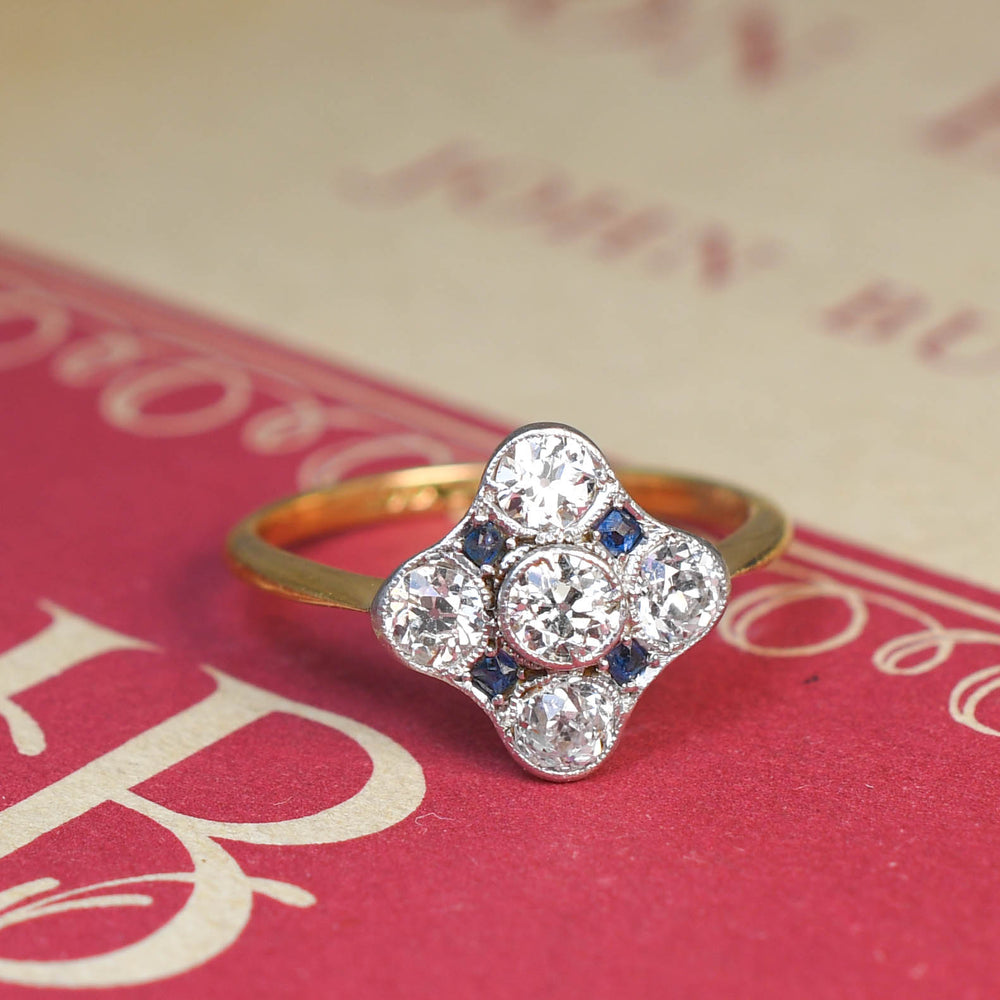 Edwardian Sapphire & Diamond Cluster Ring