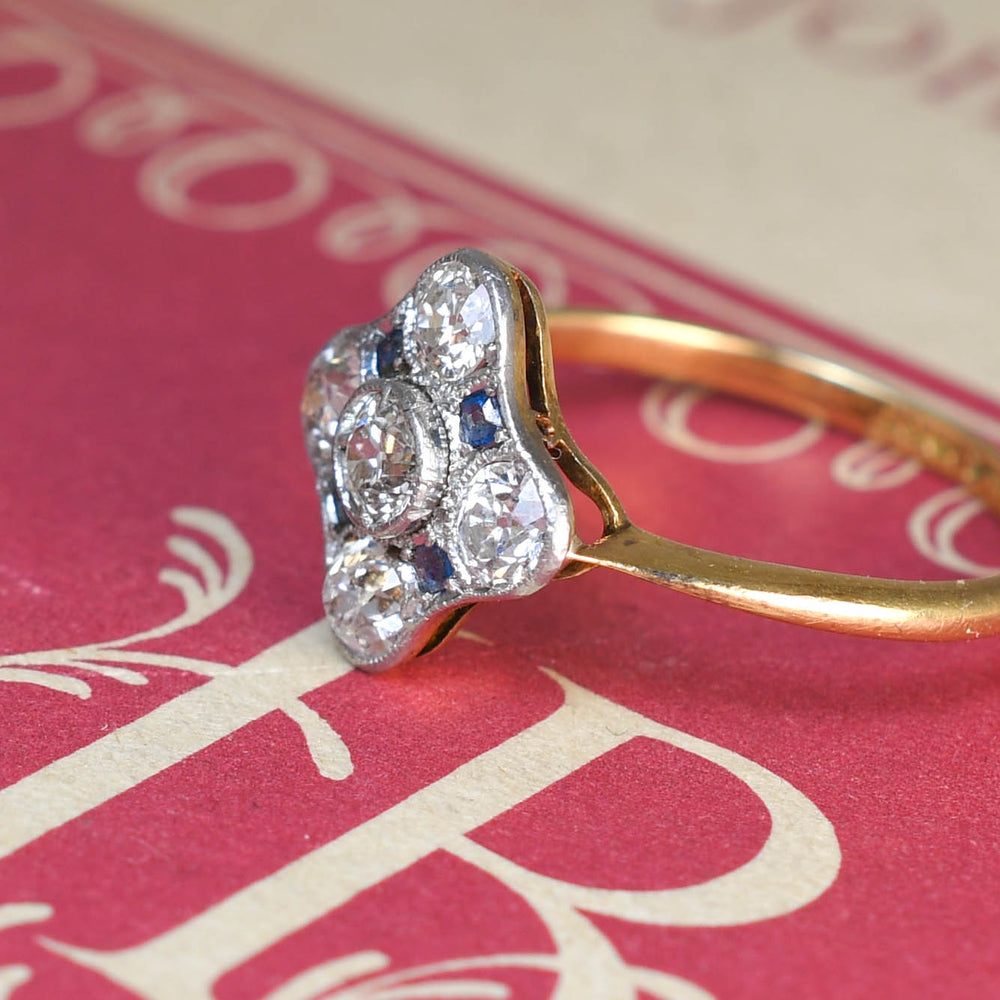 Edwardian Sapphire & Diamond Cluster Ring