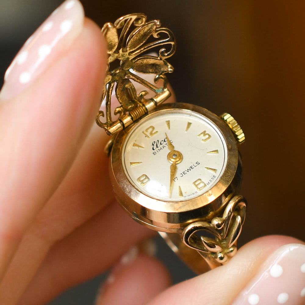 Vintage Gold Floral Watch Ring