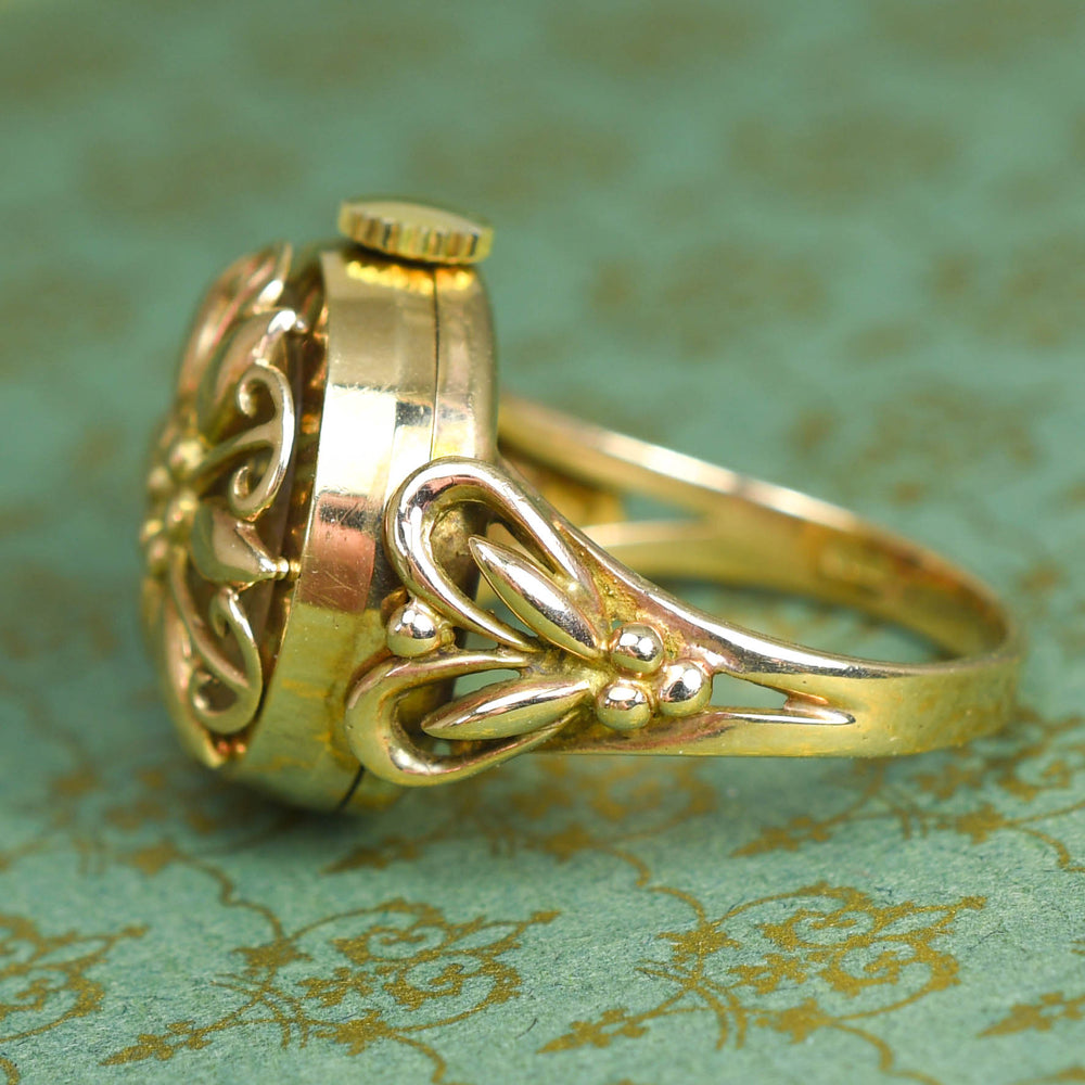 Vintage Gold Floral Watch Ring