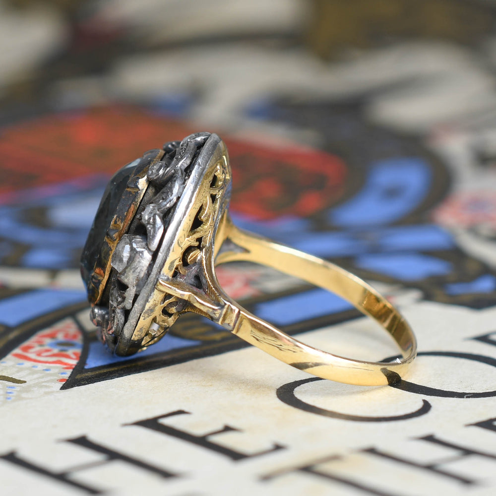 Georgian Oversized Aquamarine & Diamond Cluster Ring