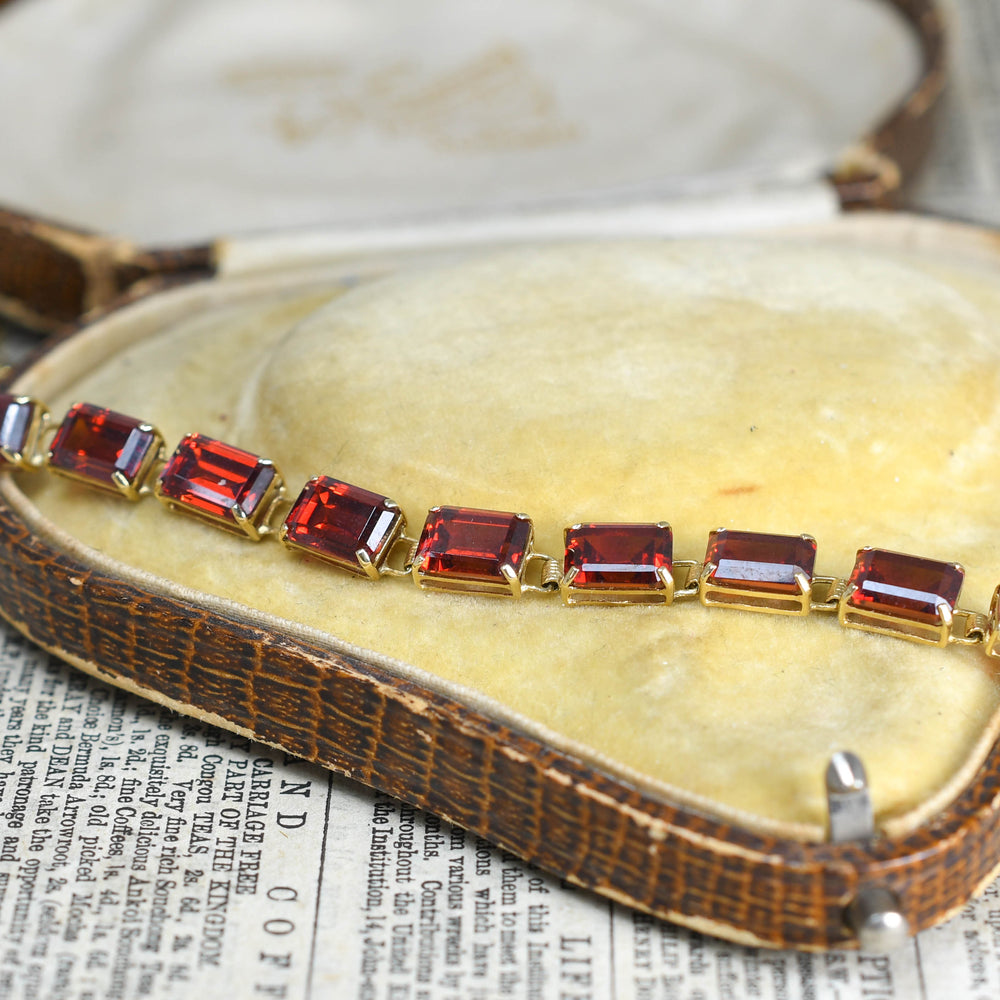 Vintage Garnet 14k Gold Line Bracelet