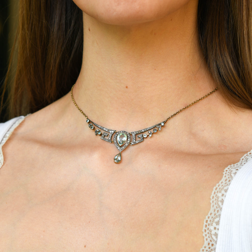Antique Aquamarine & Diamond Boxed Necklace