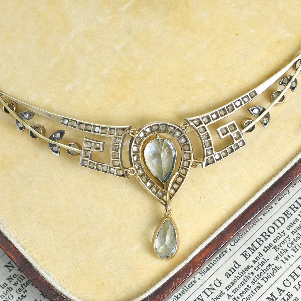 Antique Aquamarine & Diamond Boxed Necklace