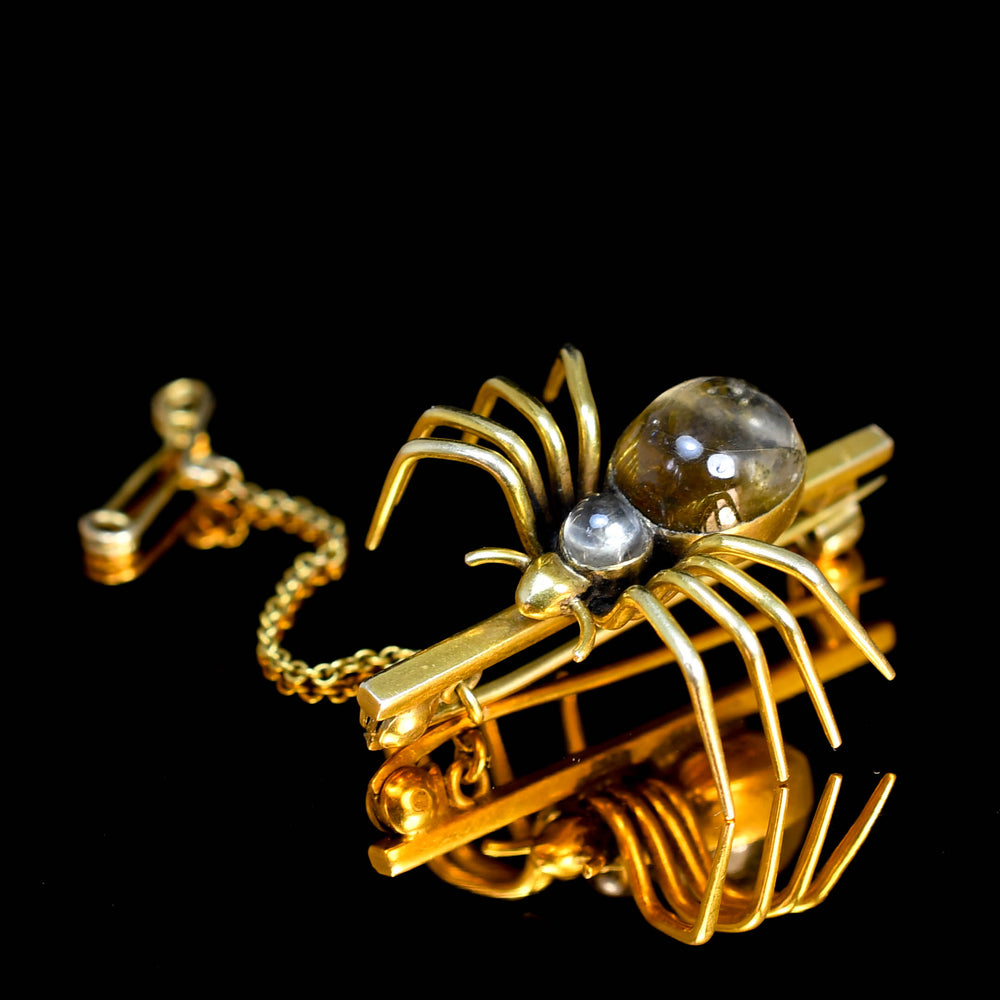 Victorian Rock Crystal & Quartz Spider Bar Brooch