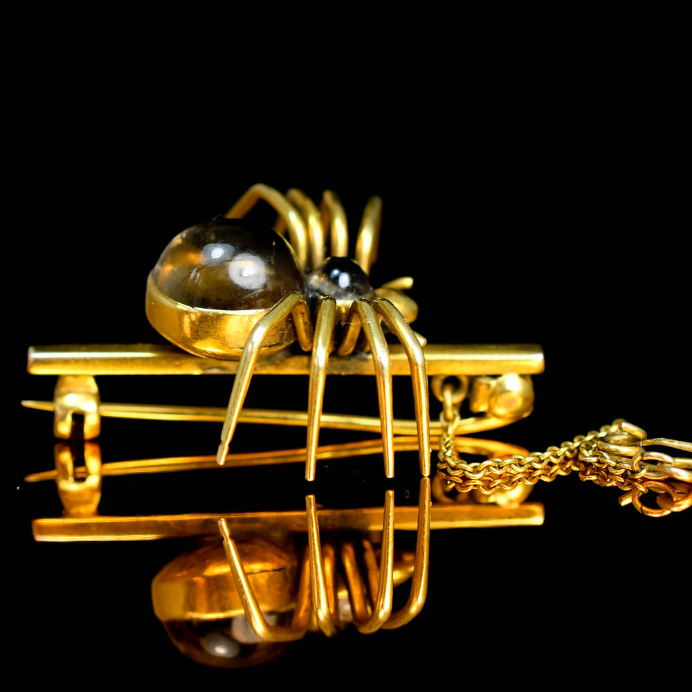 Victorian Rock Crystal & Quartz Spider Bar Brooch