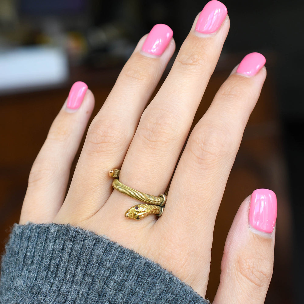 Victorian Garnet & Gold Mesh Coiled Snake Ring