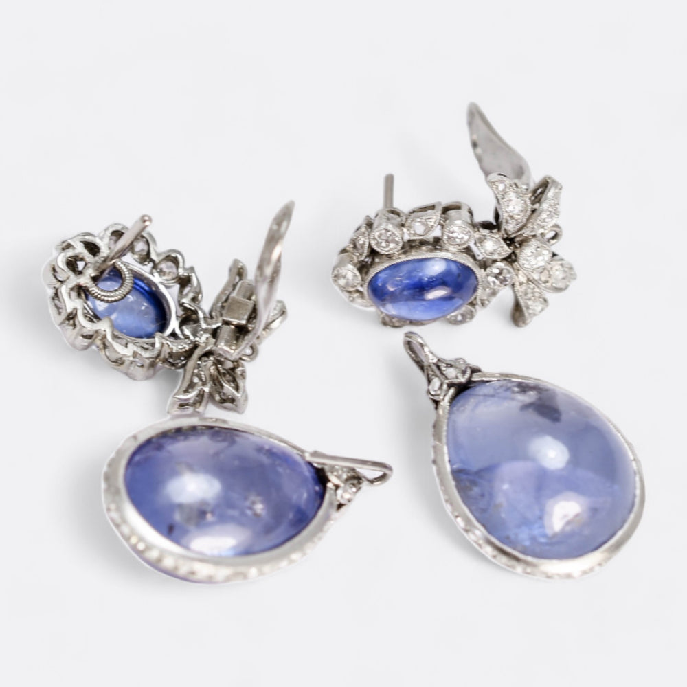 Art Deco Ceylon Sapphire Diamond “Day and Night” Earrings