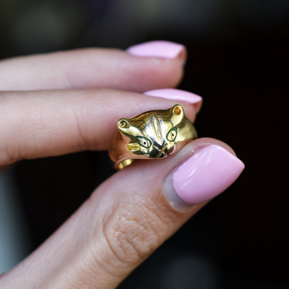Vintage 18k Gold Cat Ring