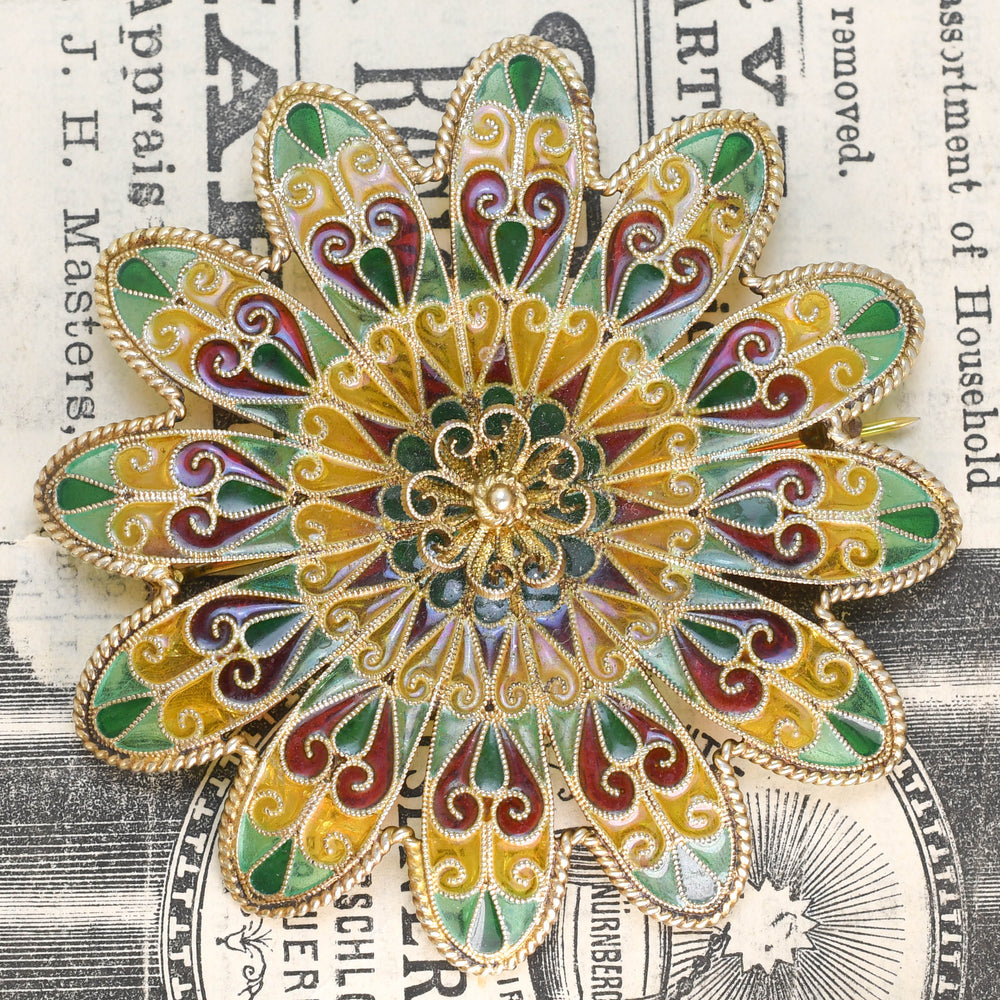 1920's Johan G Kjærland Plique-à-Jour Brooch