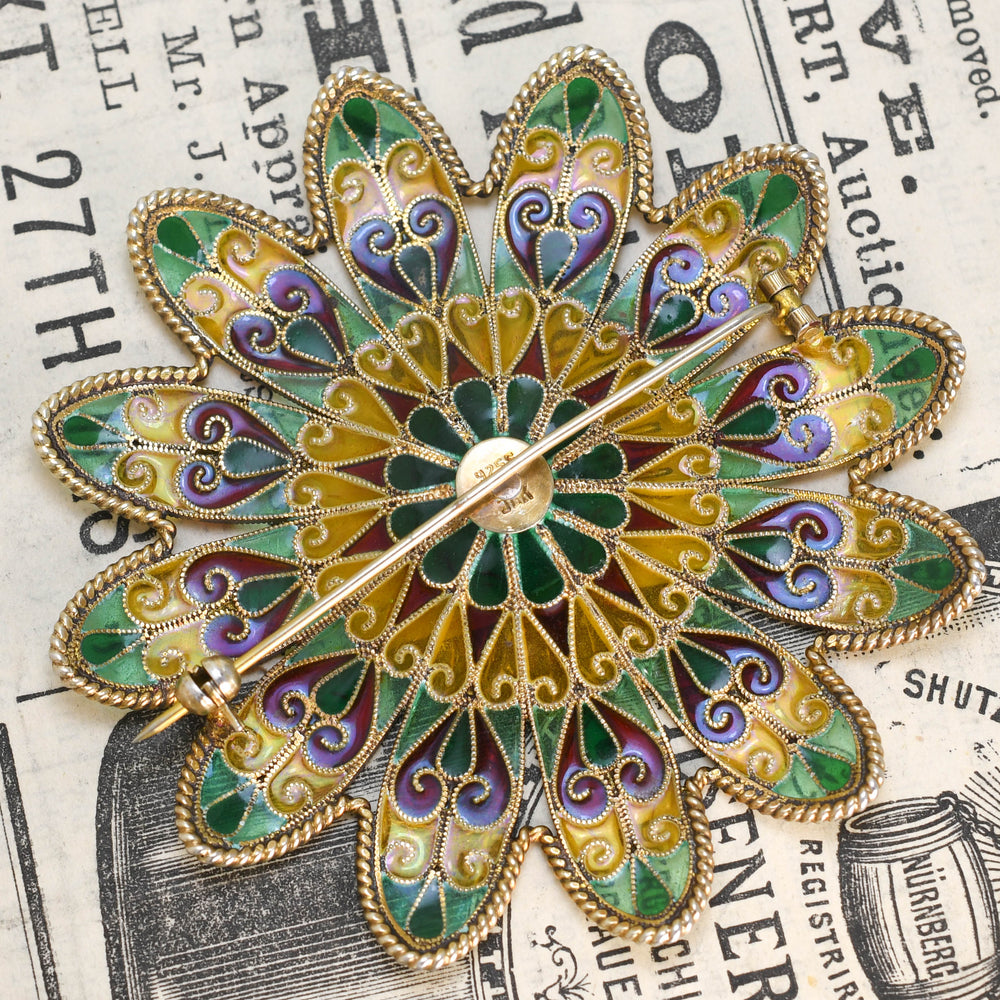 1920's Johan G Kjærland Plique-à-Jour Brooch
