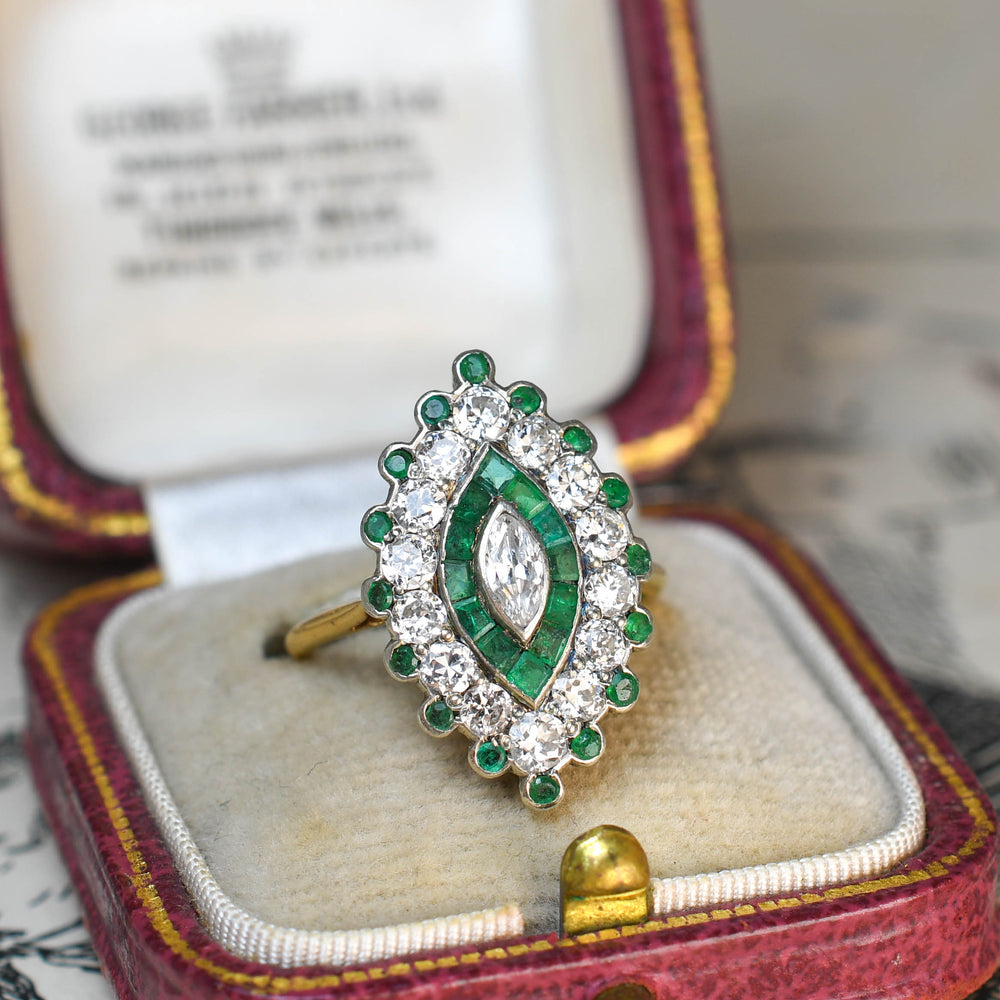 Art Deco Emerald & Diamond Cluster Ring