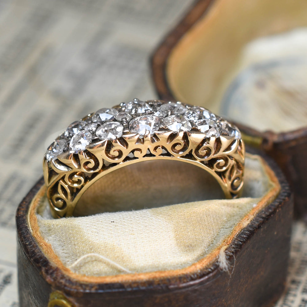 Victorian Diamond Double Row Carved Half-Hoop Ring