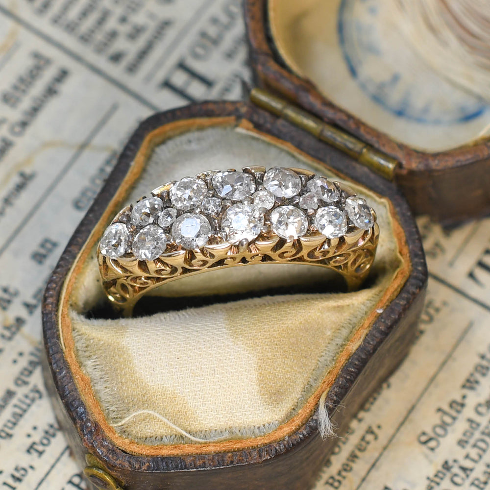 Victorian Diamond Double Row Carved Half-Hoop Ring