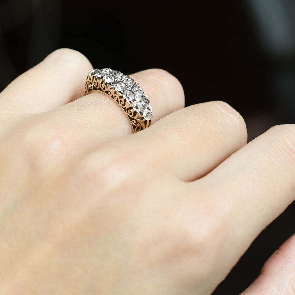 Victorian Diamond Double Row Carved Half-Hoop Ring
