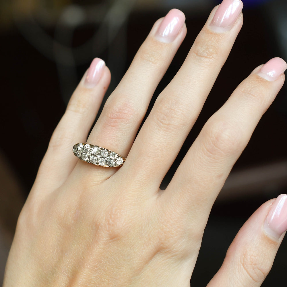 Victorian Diamond Double Row Carved Half-Hoop Ring