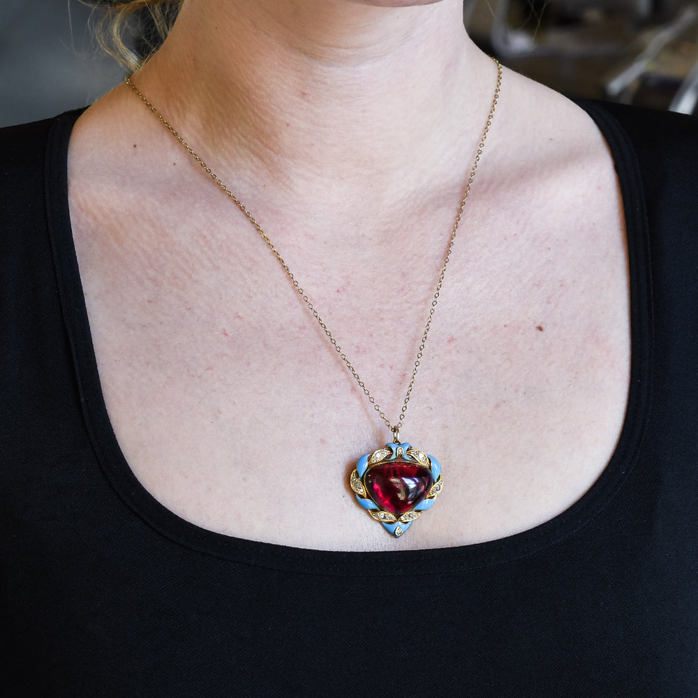 Victorian Garnet, Diamond & Enamel Pendant