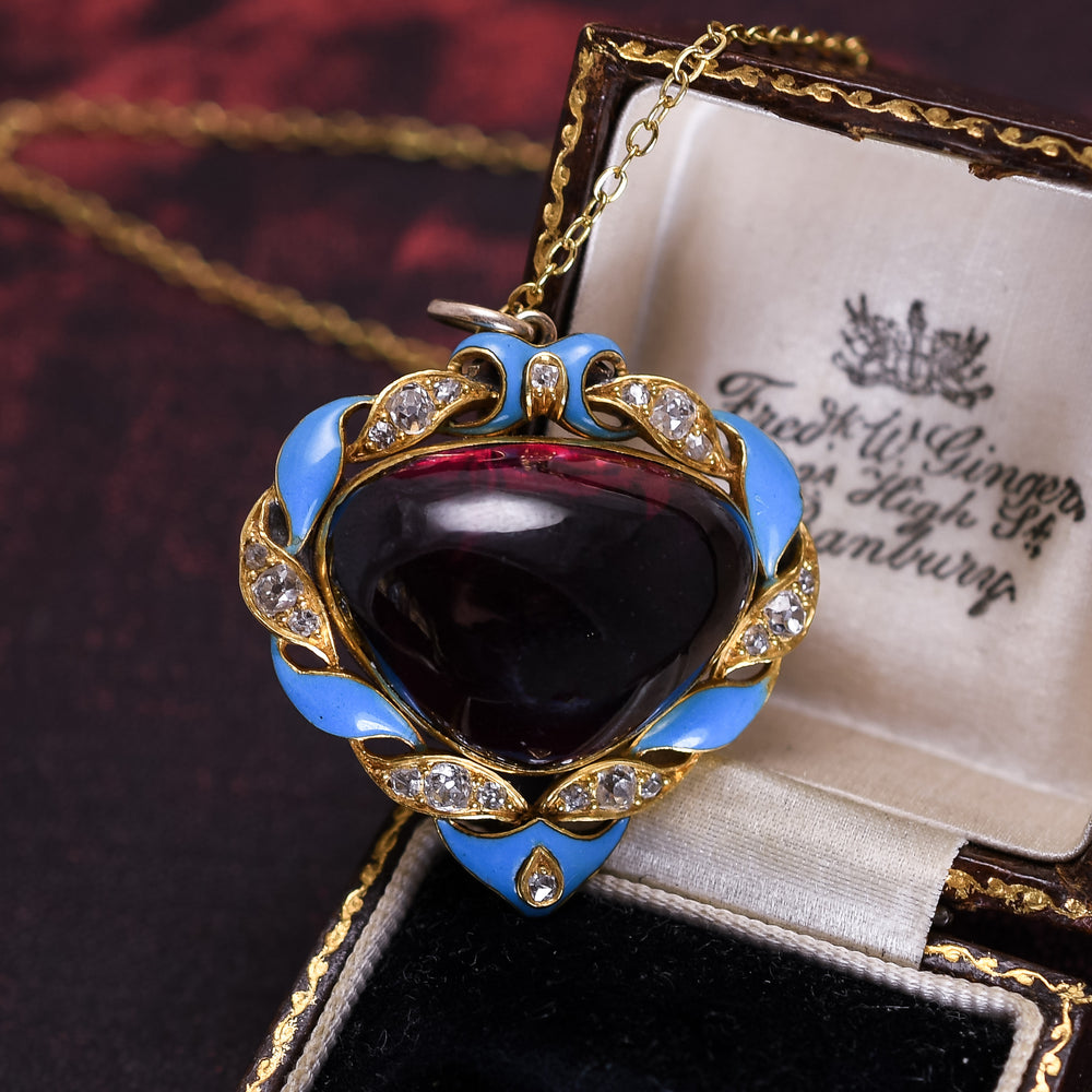 Victorian Garnet, Diamond & Enamel Pendant