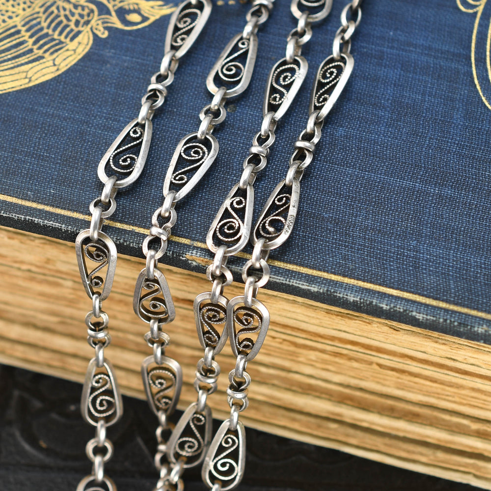 Art Nouveau French Silver Long Guard Chain 56