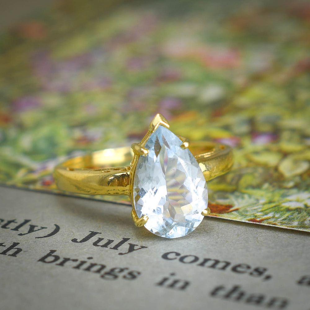2.20ct Pear Cut Aquamarine Solitaire Ring