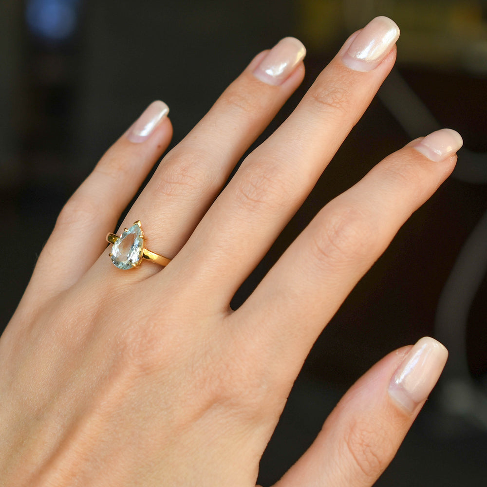 2.20ct Pear Cut Aquamarine Solitaire Ring