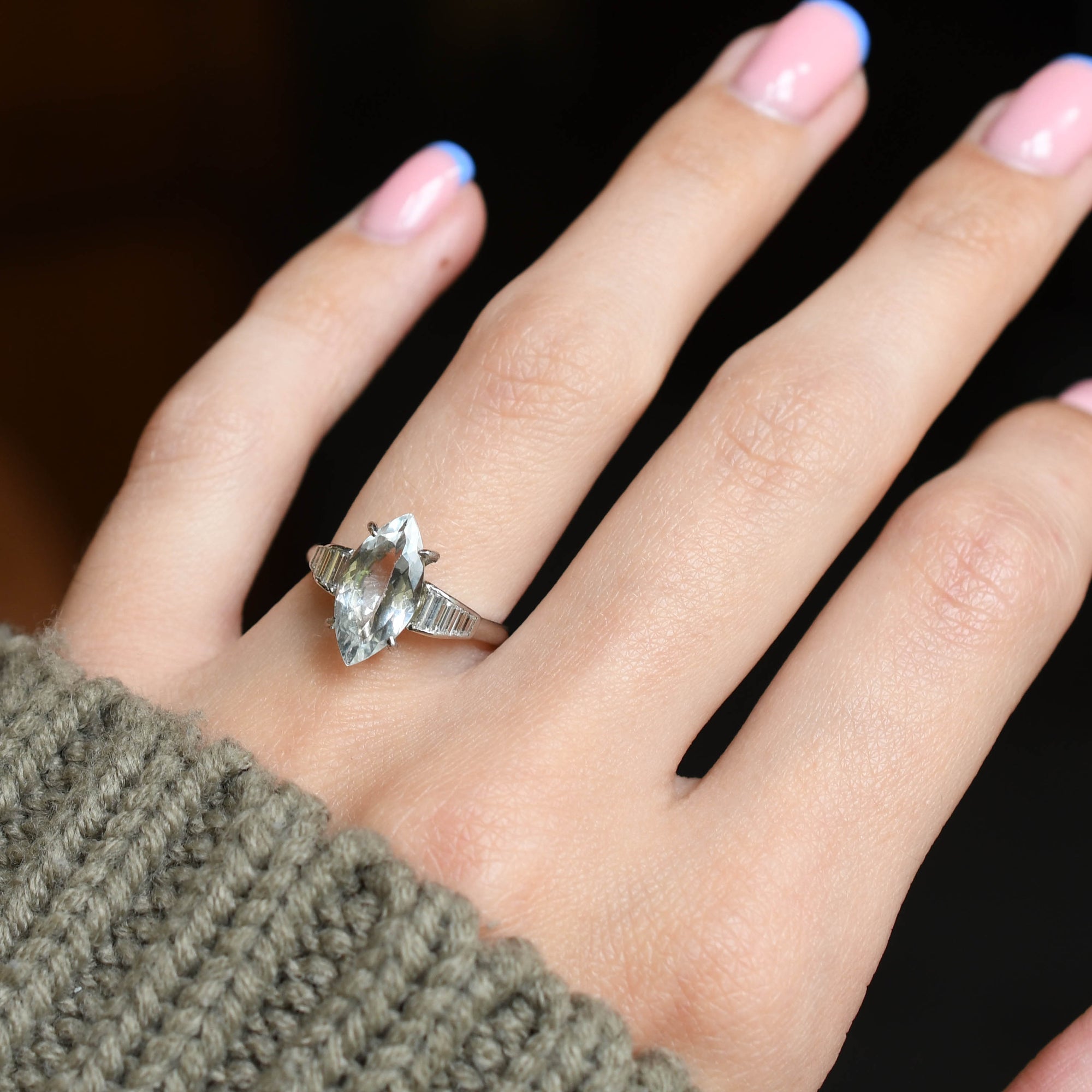 Art Deco 2ct Aquamarine Diamond Stepped Shoulders Ring – Butter