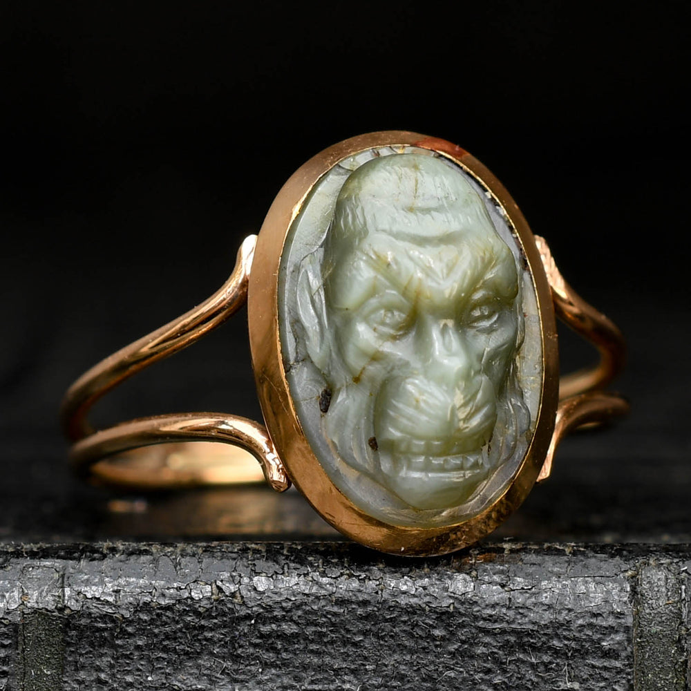 Georgian Chimpanzee Labradorite Cameo Ring