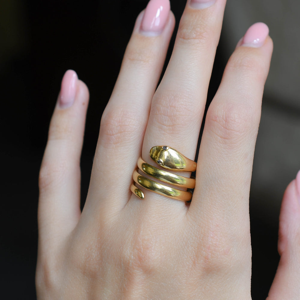 Victorian Rose Cut Diamond Coiled Snake Ring