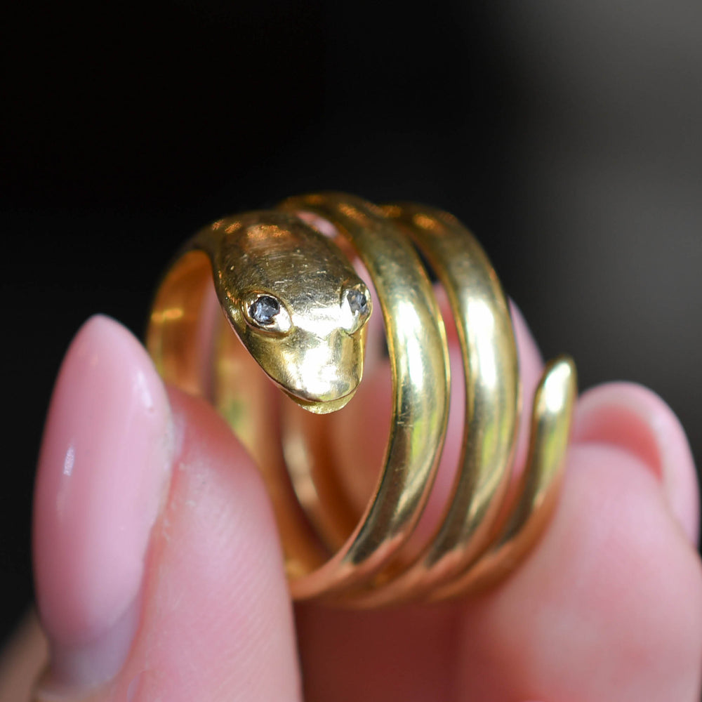 Victorian Rose Cut Diamond Coiled Snake Ring