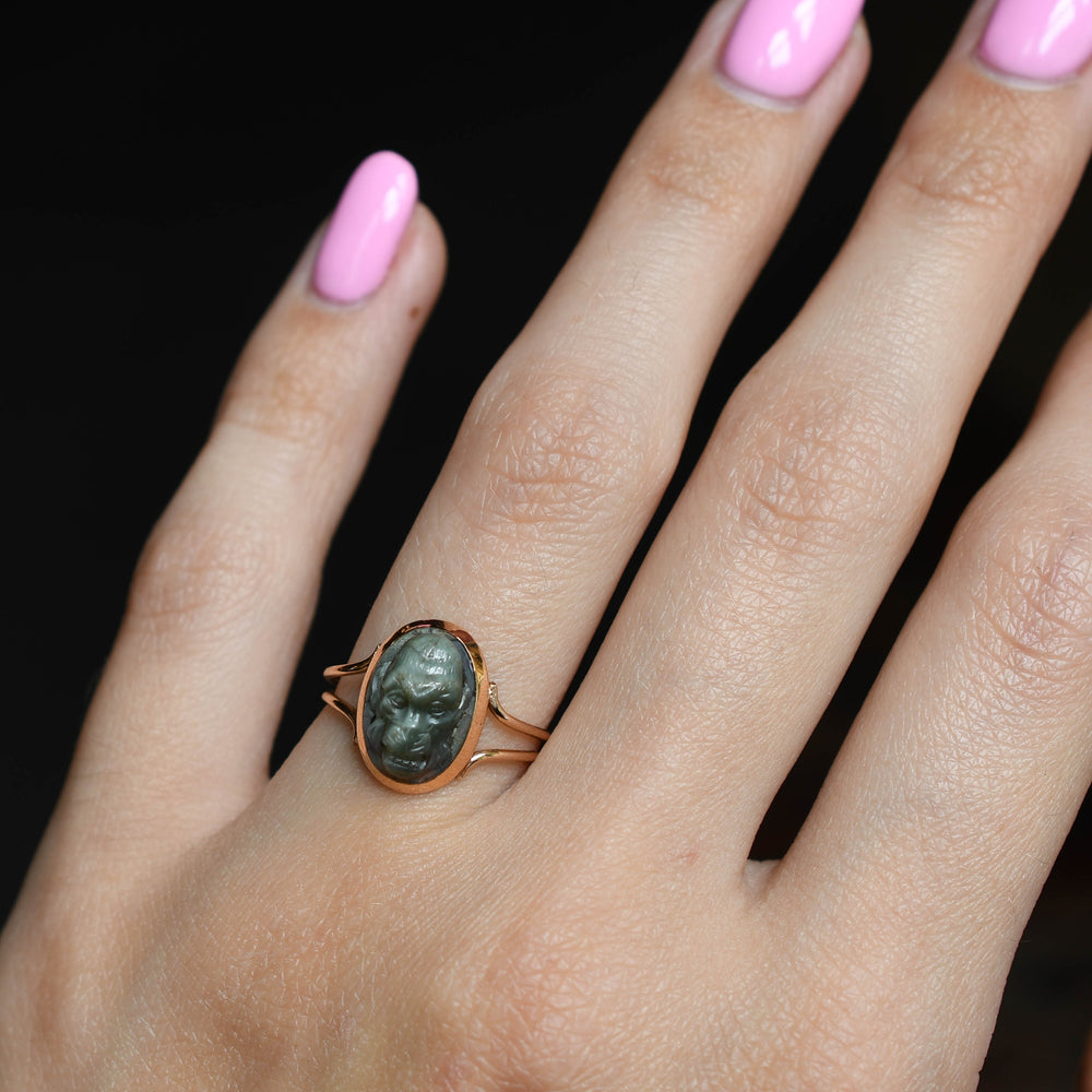 Georgian Chimpanzee Labradorite Cameo Ring