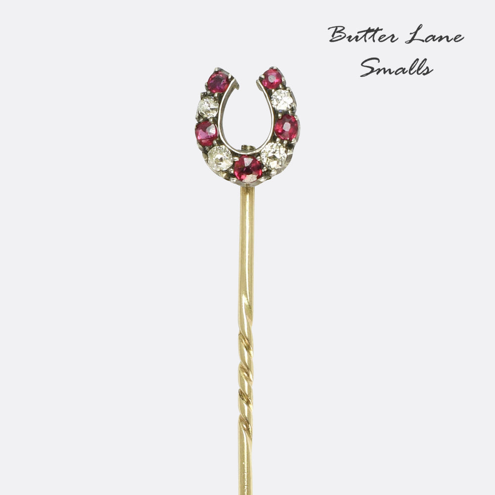 Victorian Ruby & Diamond Lucky Horseshoe Stickpin