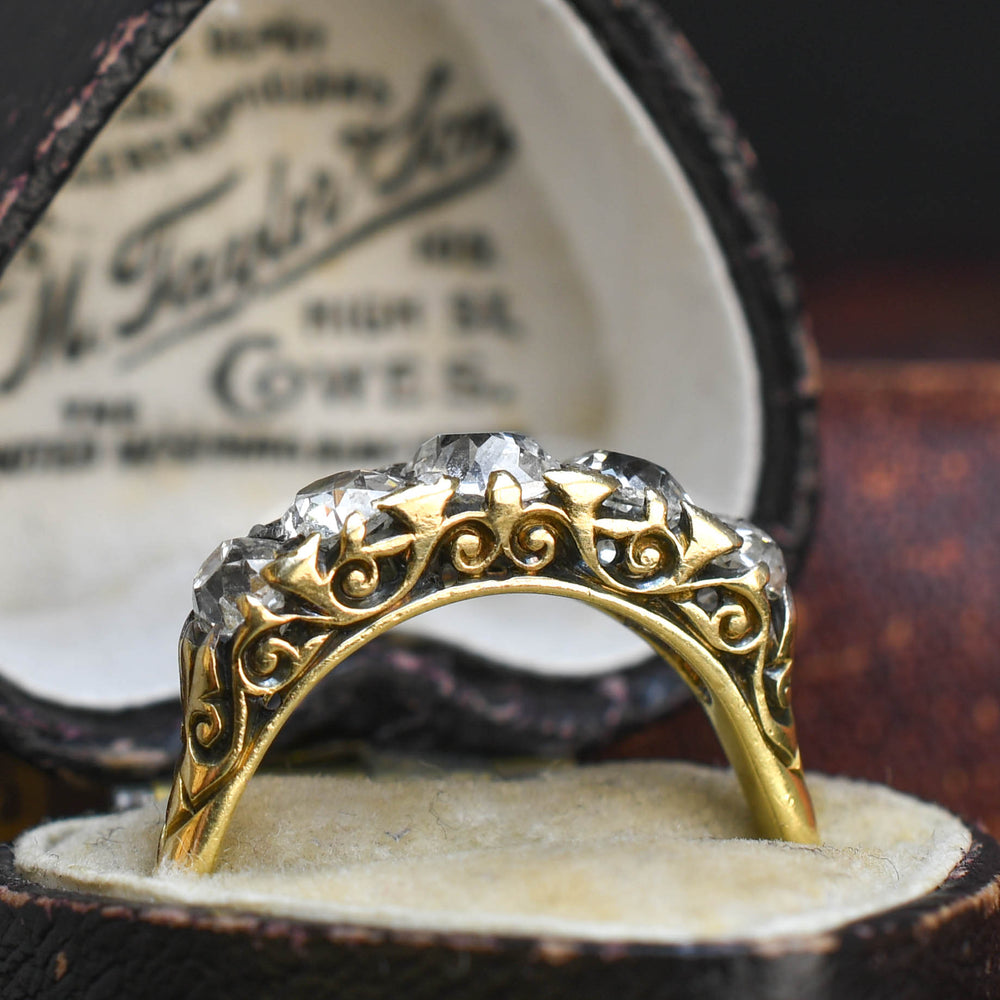 Victorian Diamond 5-Stone Carved Half Hoop Ring