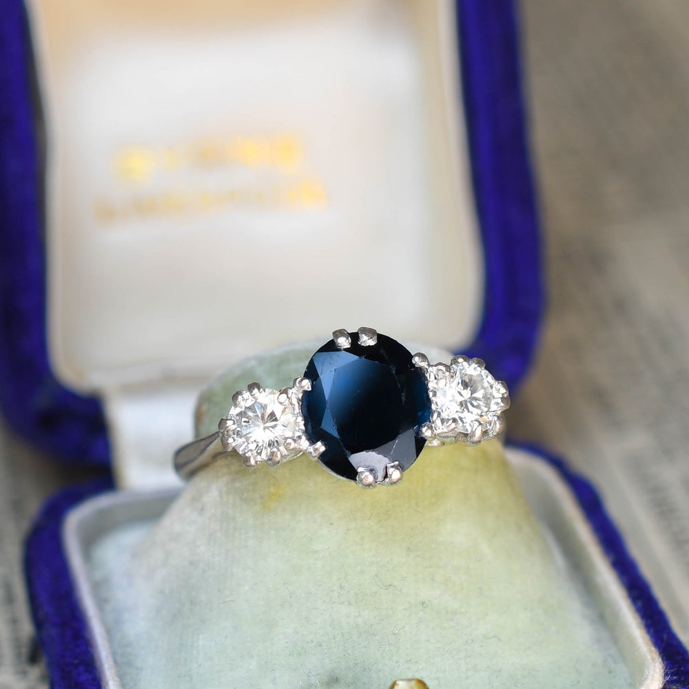 1930's Basaltic Sapphire & Diamond Trilogy Ring