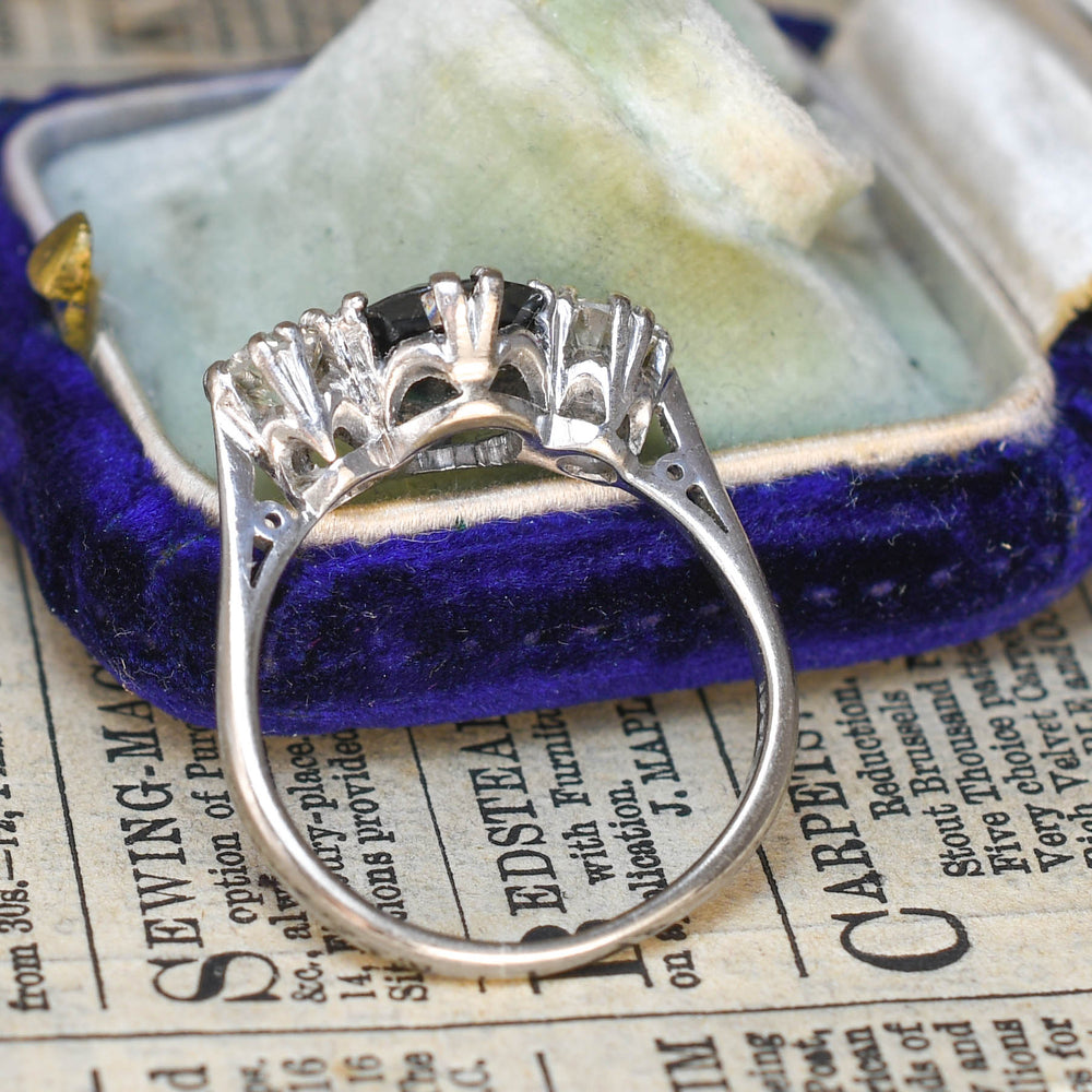 1930's Basaltic Sapphire & Diamond Trilogy Ring