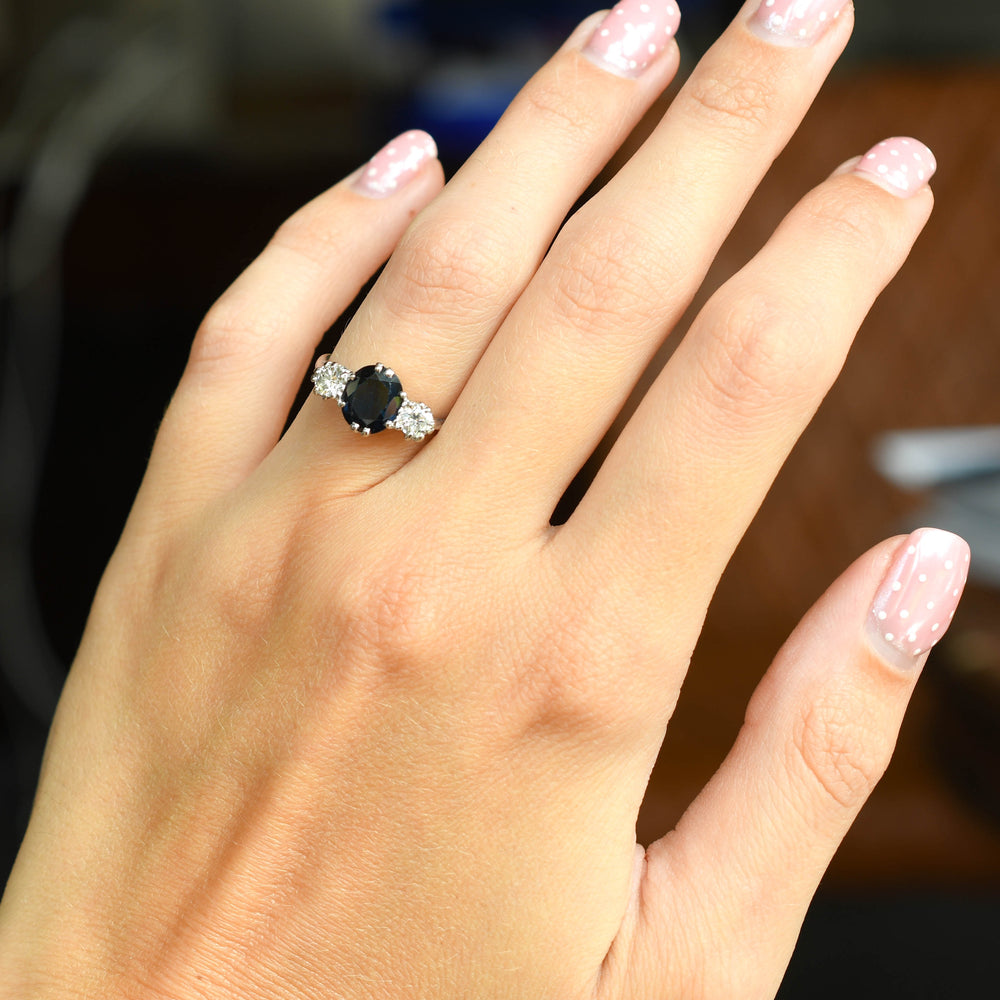 1930's Basaltic Sapphire & Diamond Trilogy Ring