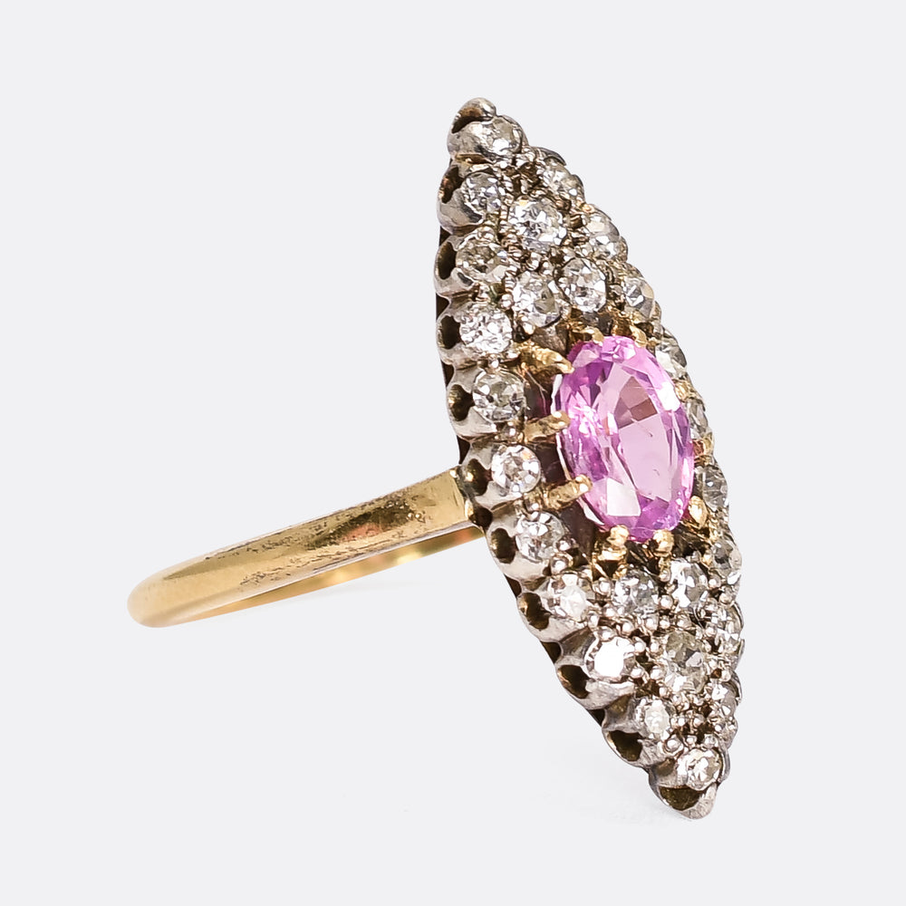 Victorian Tourmaline & Diamond Navette Cluster  Ring