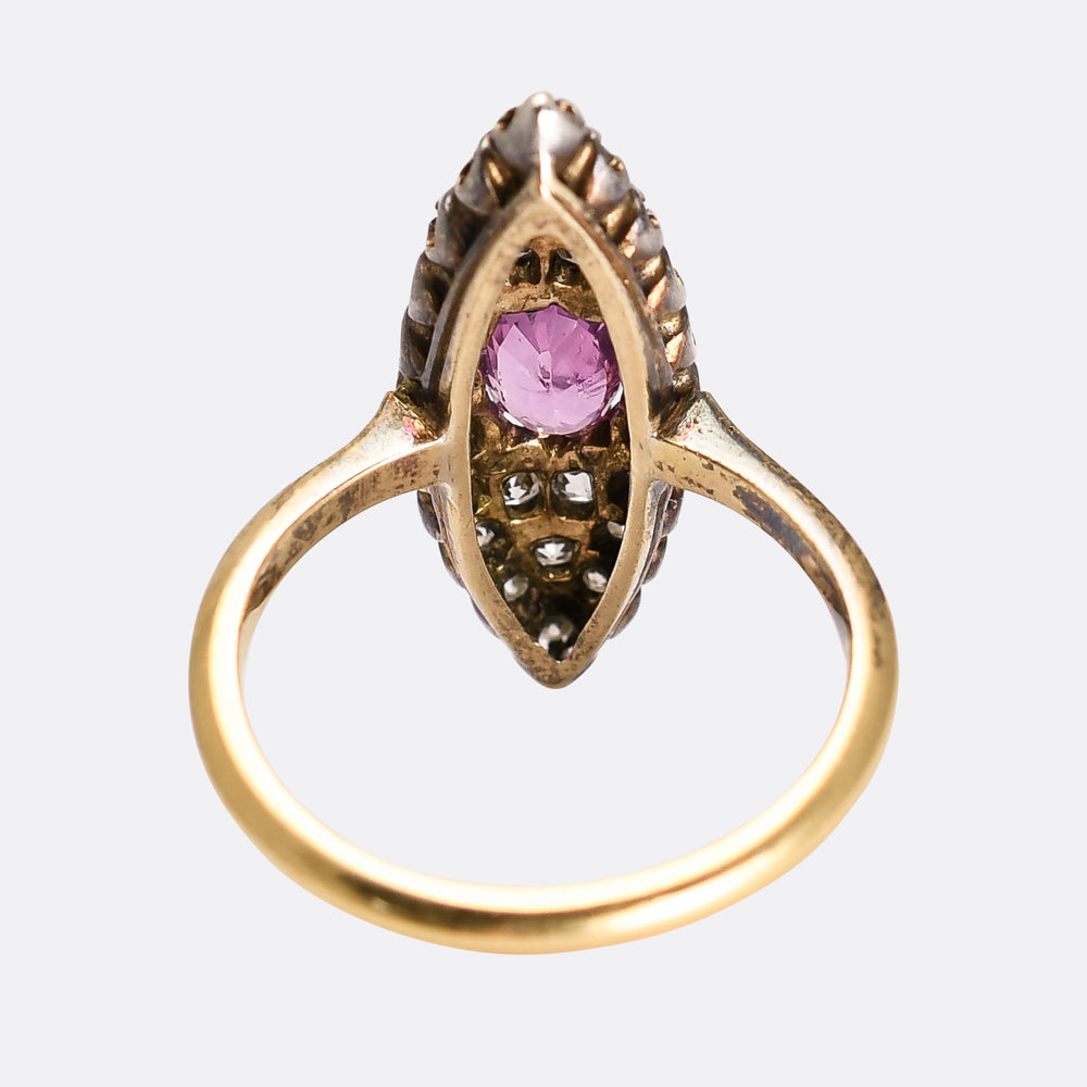 Victorian Tourmaline & Diamond Navette Cluster  Ring