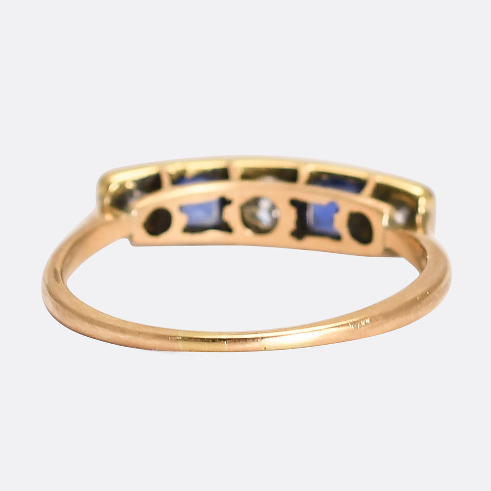 Art Deco Sapphire & Diamond 5-Stone Ring