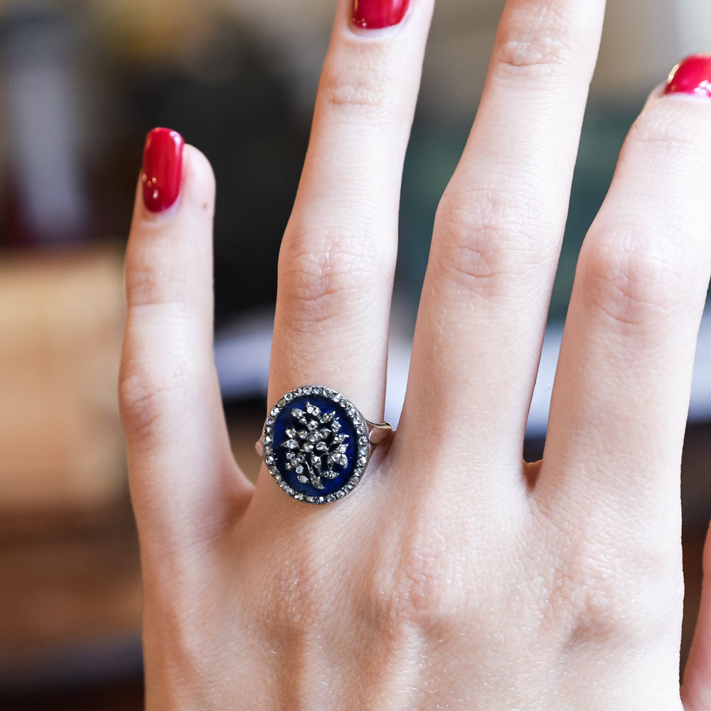 Georgian Diamond & Enamel Giardinetti Ring