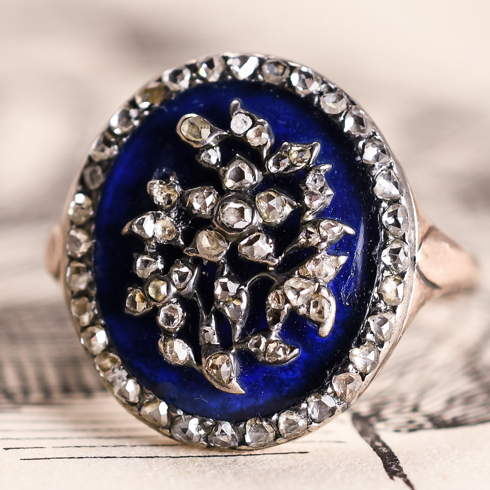 Georgian Diamond & Enamel Giardinetti Ring