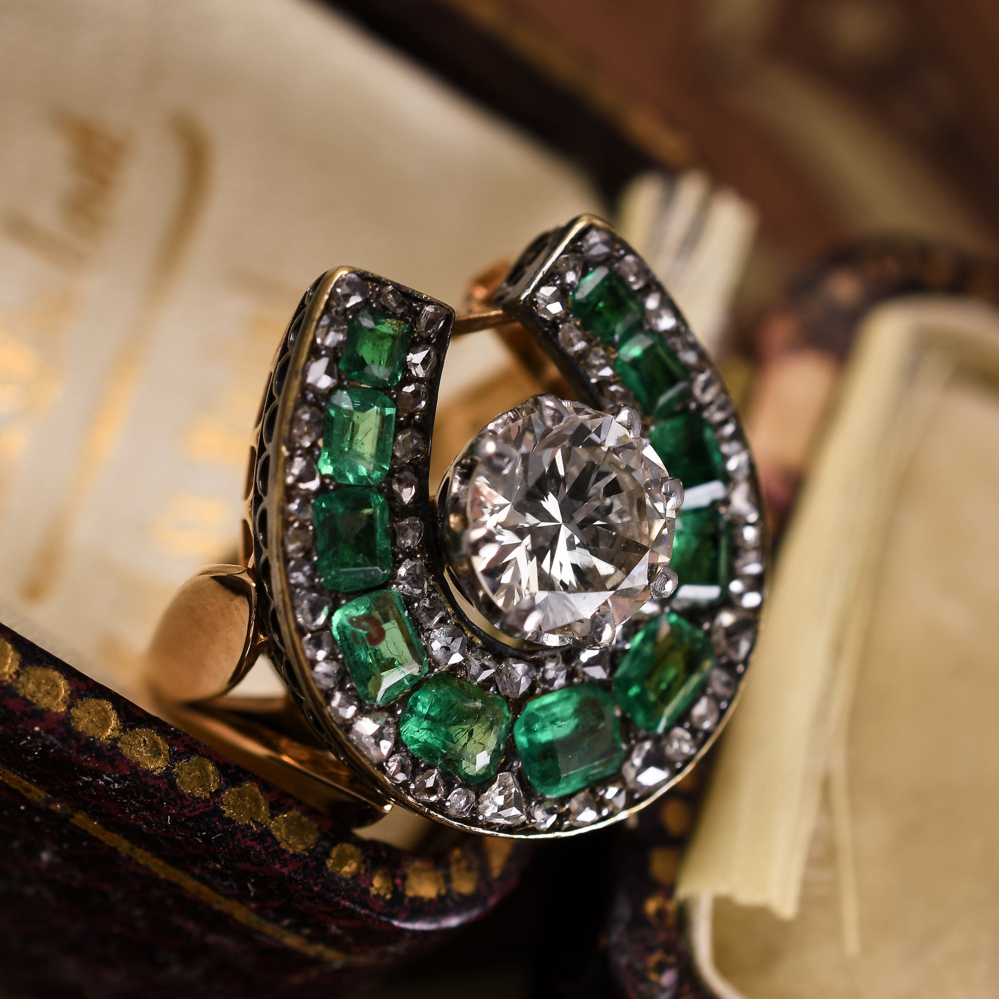 Victorian Emerald Diamond Horseshoe Ring Butter Lane Antiques