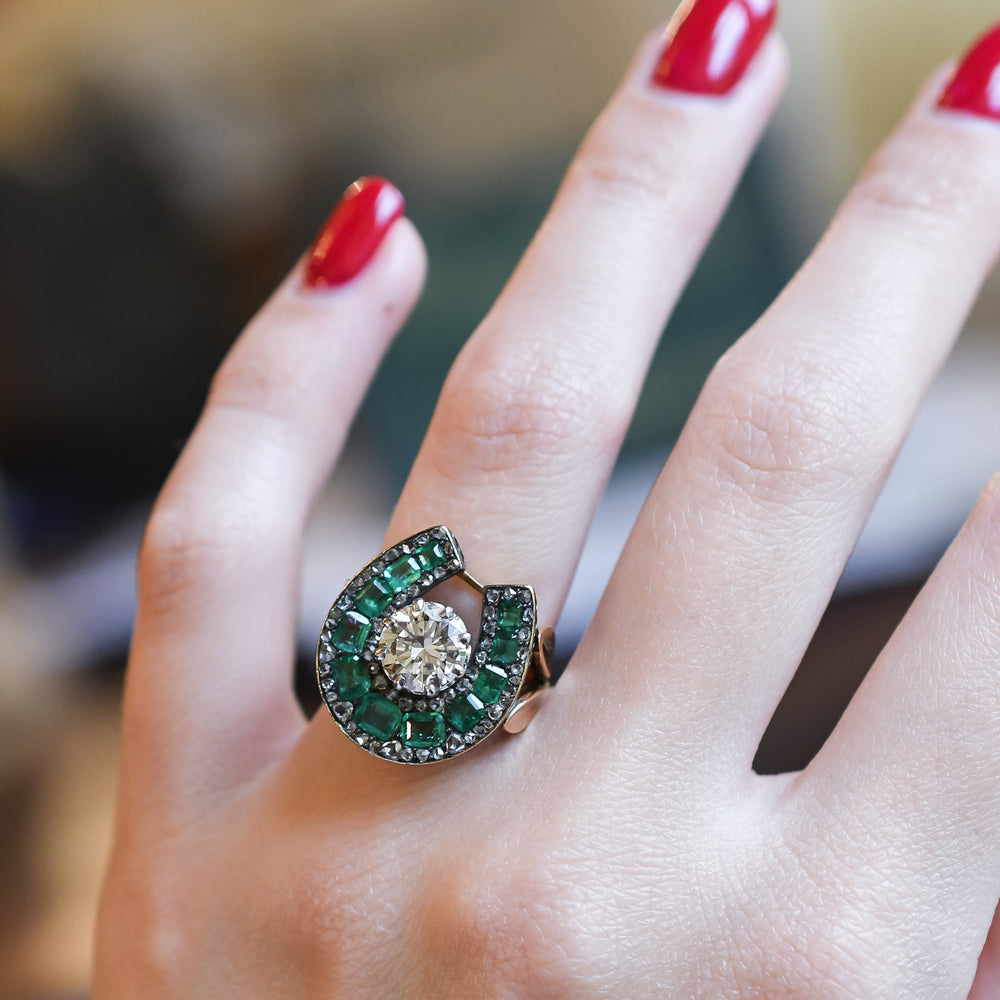Victorian Emerald & Diamond Horseshoe Ring