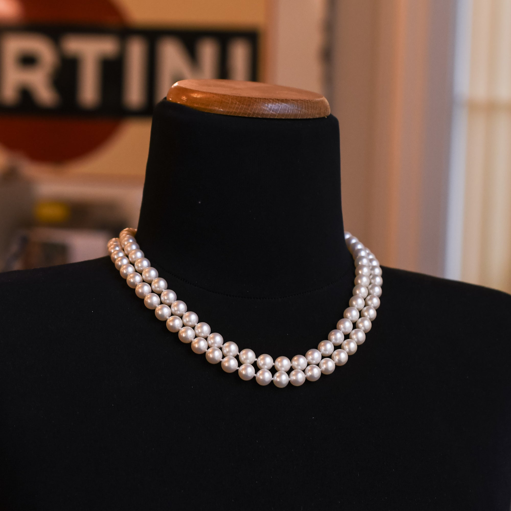 Vintage Double Strand Pearl Necklace with Diamond Clasp – Butter