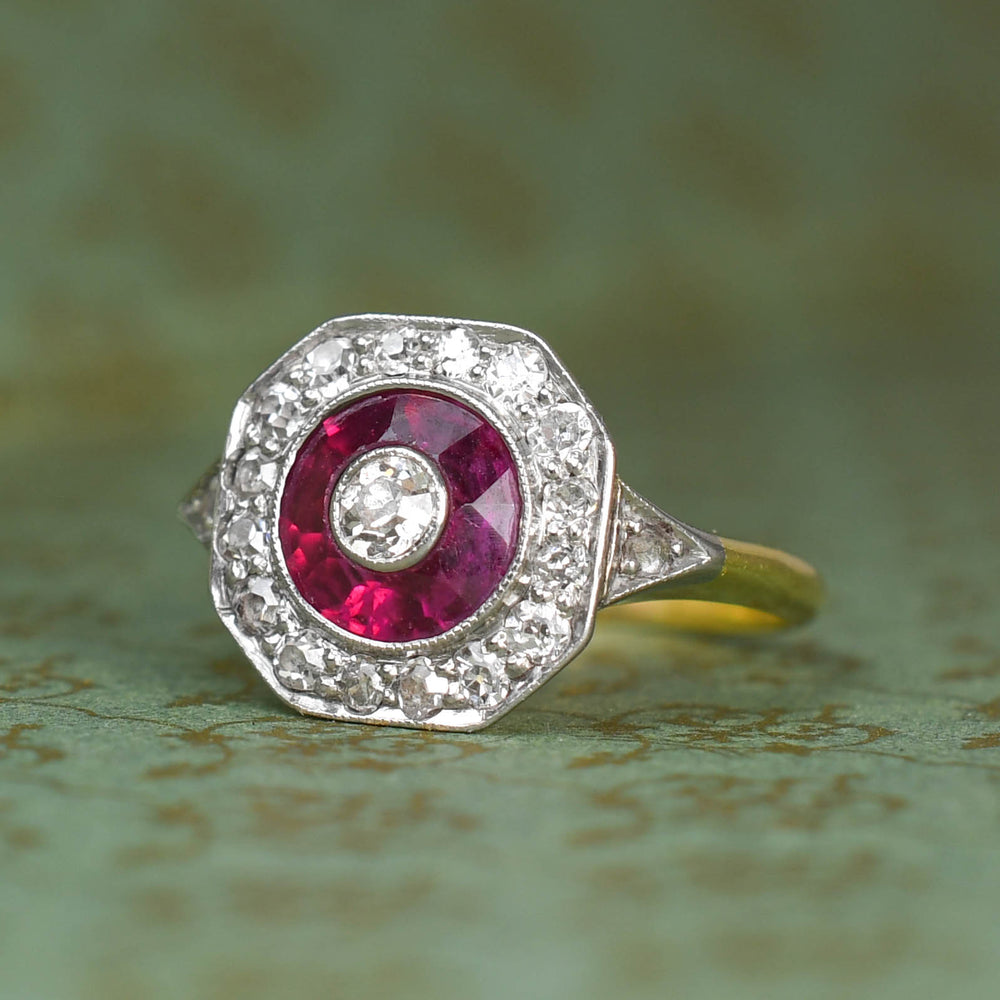 Art Deco Ruby & Diamond Target Ring