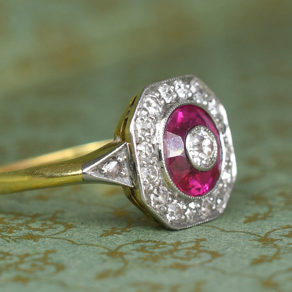 Art Deco Ruby & Diamond Target Ring