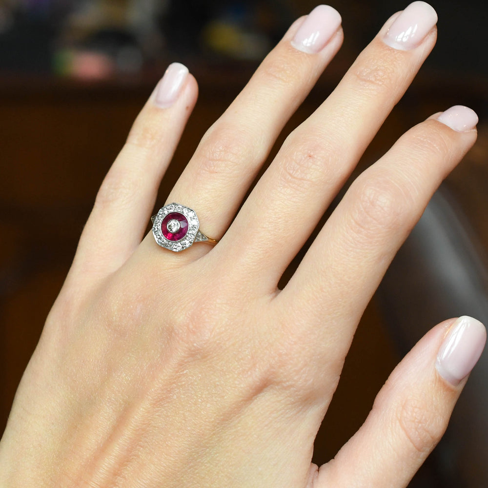 Art Deco Ruby & Diamond Target Ring