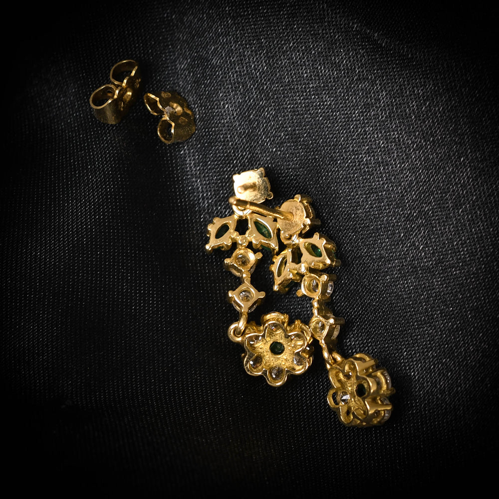 Vintage Emerald & Diamond Flower Drop Earrings